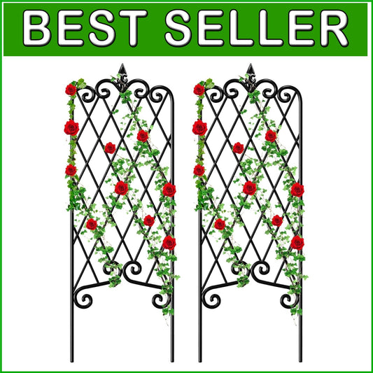 Decorative Black Iron Trellis for Climbing Plants - Weather-Proof & Stylish