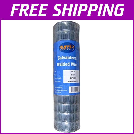 Durable Galvanized Welded Wire Fence - 16GA 24" x 50' for Gardens & Livestock