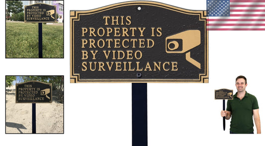 Durable 375 mil Aluminum Garden Sign: Video Surveillance Notice with Lawn Stake