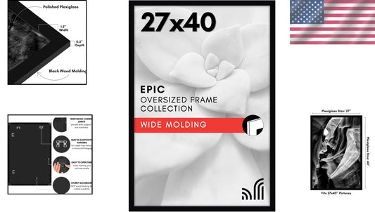 Stylish 27x40 Black Picture Frame with Durable Engineered Wood - Gift Ideal