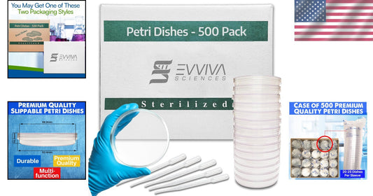 Complete 500 Petri Dish Set with 5 Pipettes - Vented Air Circulation for Science