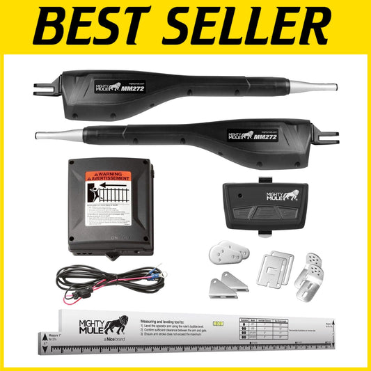 Dual Swing Gate Opener Kit with 3-Button Remote & Installation Ruler - Black