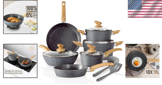 Durable 12-Piece Cookware Set with Granite Coating - Induction & Gas Compatible