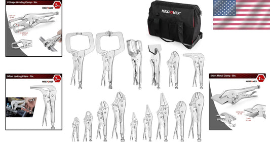 15-Pc Locking Pliers Set with Tool Bag - Ergonomic and Durable for Professionals