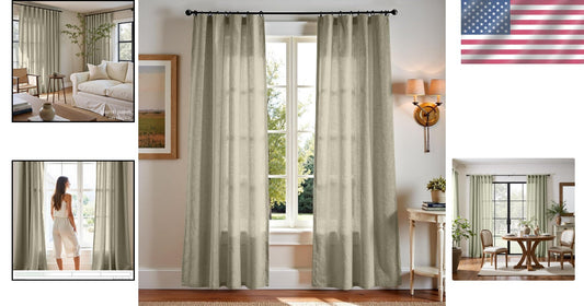 Elegant Light Green Linen Blend Curtains - 84" Long for Rustic Living Spaces