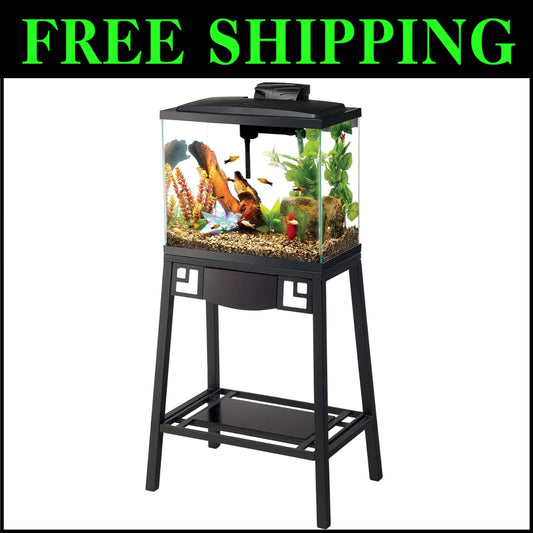 Elegant Metal 20 Gallon Aquarium Stand with Reversible Wood Panels - Black/Brown