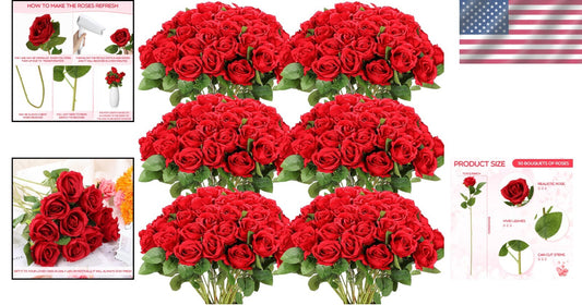 50 Pcs Realistic Red Silk Roses with Flexible Stems - Ideal for Weddings & Decor