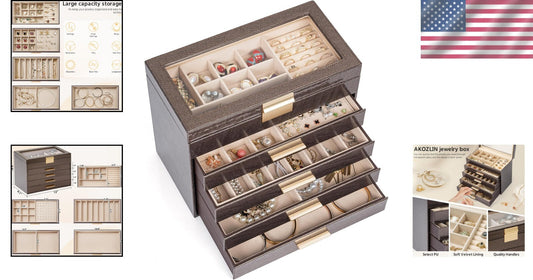 Stunning Clear Glass Lid Jewelry Box - 5-Tier Multi-Drawer Organizer for Women