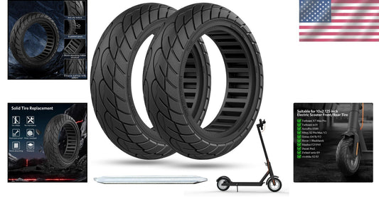 Durable 10x2.125 Solid Rubber Scooter Tires - Puncture-Proof & Maintenance-Free
