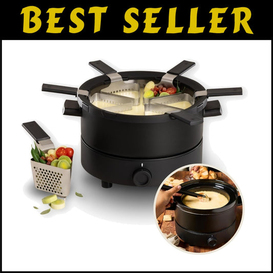 Ceramic Electric Fondue Set for Chocolate, Cheese & Broth - 6 Baskets Included