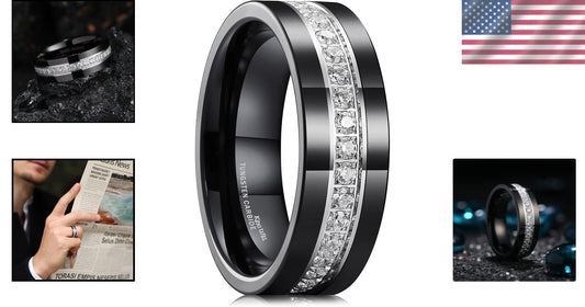 Men's Paid Engagement Ring in Tungsten - Comfort Fit with Cubic Zirconia Shine