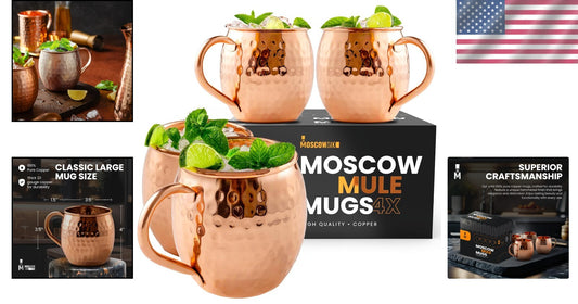 Premium Copper Moscow Mule Mugs - Set of 4 Large 16 oz for Stylish Entertaining