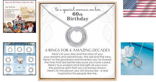 Celebratory 60th Birthday Necklace with Interlocking Rings - Silver Jewelry