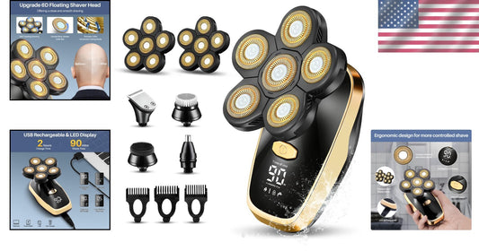 Rechargeable Rotary Electric Razor for Bald Men - Wet & Dry Grooming Made Easy