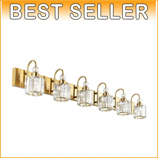Dimmable 6-Light Bathroom Vanity Fixture with Touch Control - Brass Gold Design