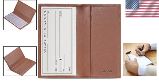 Elegant Checkbook Cover in Premium Cognac Leather - Gift-Ready Packaging
