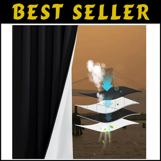 100% Blackout Back Tab Curtains - Thermal Insulated Noise Reduction Drapes, 5...