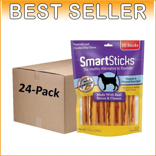 Tasty Rawhide-Free Dog Chews: Bacon & Cheese, Perfect for All Breeds, 24 Packs