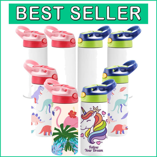 8 Pack 12oz Kids Sublimation Tumblers with Straws - Safe & Stylish Drinkware