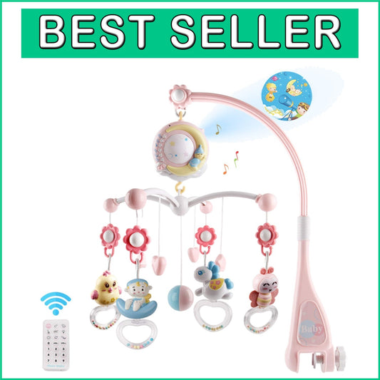 Delightful Crib Mobile with Light Up Projector & Rotating Rattles for Newborns