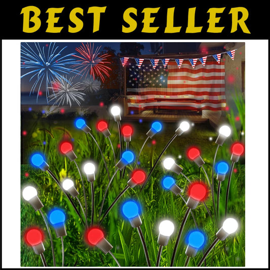 36 LED Solar Powered Red White Blue Lights with 2 Modes - Independence Day Decor