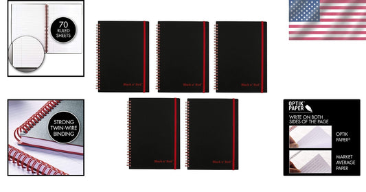 Lightweight Black n' Red Notebook with 70 Ruled Pages - Perfect for On-the-Go