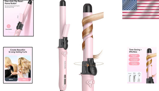 Ceramic Rotating Curling Iron, Pink - Effortless Curls for All Hair Types