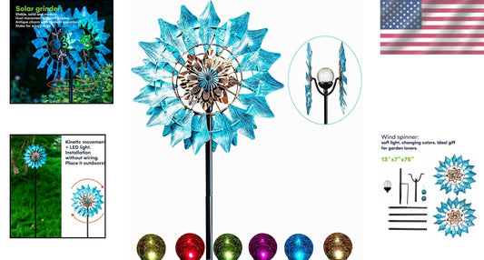 Durable 75in Solar Wind Spinner with Multi-Color LED Lighting for Outdoors