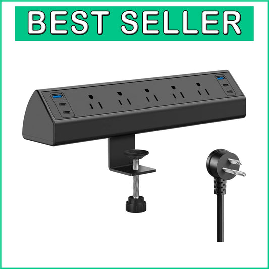Versatile Desk Clamp Power Station: 6 USB Ports & 5 AC Outlets for Fast Charging