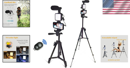 50-Inch Extendable Tripod Smartphone Vlogging Kit with Lighting & Remote Control