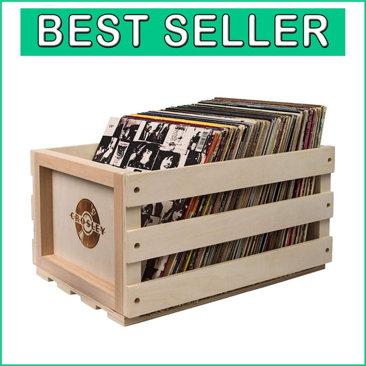 Elegant Natural Wood Vinyl Album Holder - Records Storage Crate for 75 Albums