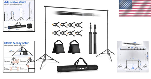 Sturdy 10x7ft Photography Backdrop Support Kit - Ideal for Weddings & Parties