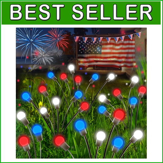 4th of July Solar Lights Outdoor - Waterproof 36 LED Red White Blue Illumination