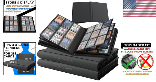 Durable Top Loader Card Binder - 288 Cards, Zippered Closure, Perfect Fit Design