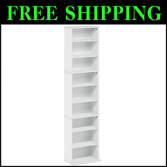 Durable Freestanding 9-Shelf Media Rack with Wall Mount Kit - Easy Assembly