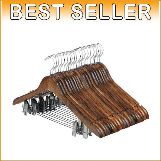 Premium 20-Piece Wooden Hanger Set with Clips - Stylish & Strong Closet Solution