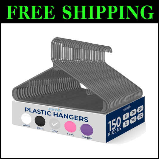 Ergonomic 150-Pack Plastic Hangers with Notch-Free Design - Ultimate Space Saver