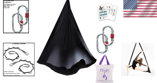 Durable Black Aerial Yoga Hammock for Inversions & Strength Training - 3.3 lbs