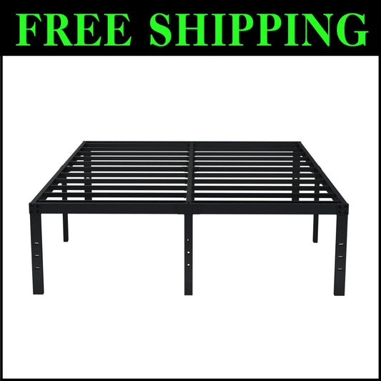 Heavy-Duty King Bed Frame - 18-Inch Tall, Easy Assembly with Ample Storage