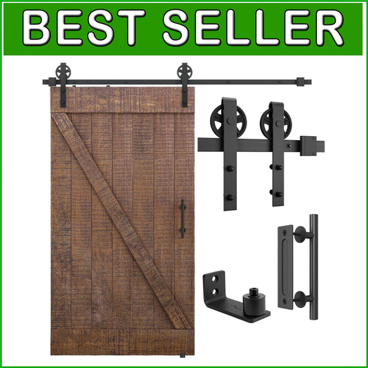 7ft Heavy Duty Sliding Barn Door Hardware Kit with Industrial-Style Pull Handle