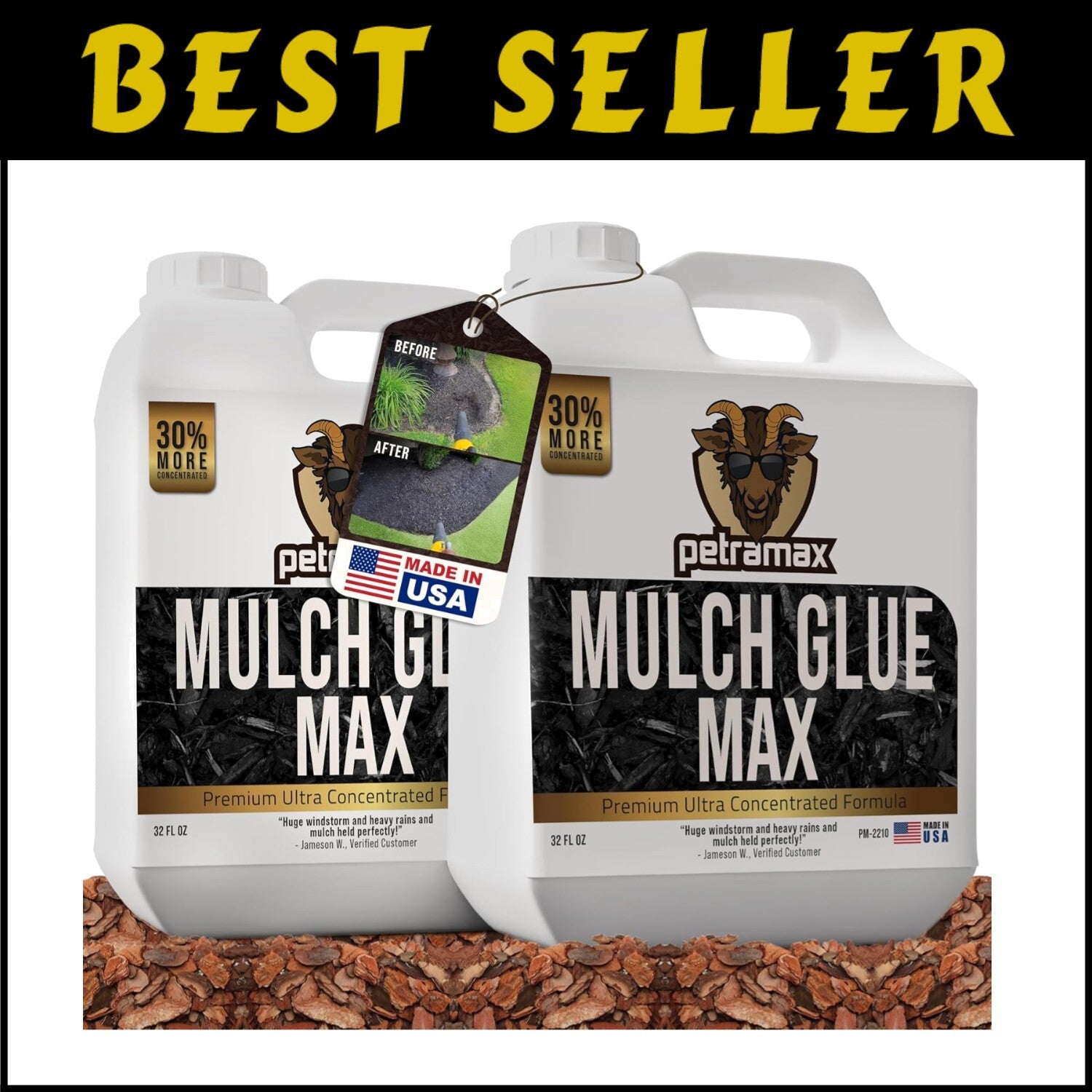 Concentrated Landscape Rock and Mulch Glue - Pet Safe & Durable, 64oz Pack