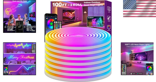 Eco-Friendly 100FT RGB Neon Lights - App & Remote Control with Music Sync