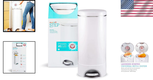 Elegant STEP Diaper Pail with Arm & Hammer Technology for Odor-Free Nurseries