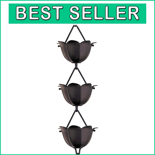 Elegant 8.5ft Black Aluminum Lotus Rain Chain for Efficient Rainwater Management