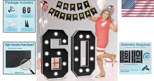 Elegant DIY Black Light-Up Number 60: Perfect for Milestone Birthday Parties