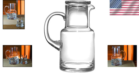 18 oz European Quality Glass Water Carafe with Lid and Tumbler - Dishwasher Safe