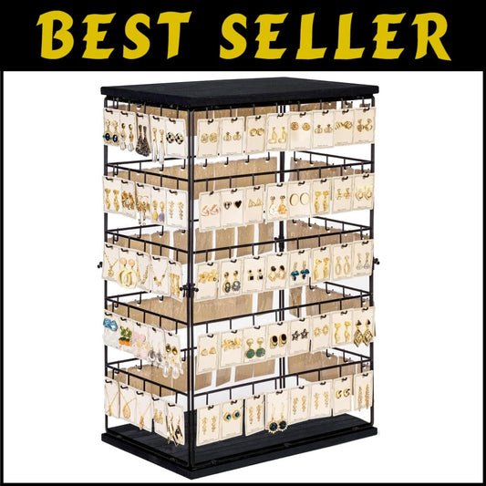 Rustic Earring Display Stand with 130 Hooks - Large Jewelry Organizer Tower