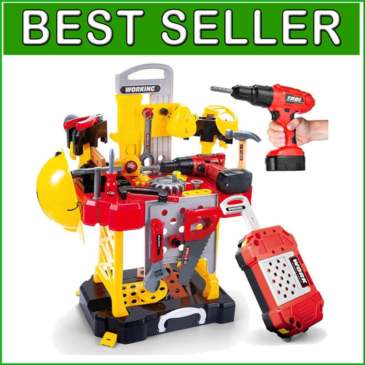 Creative Kids Tool Set with Realistic Electric Drill & Transformable Workbench