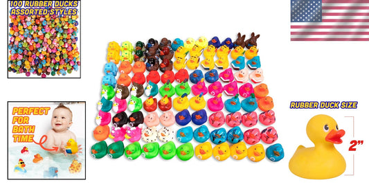 Bulk 100-Pack Assorted Rubber Ducks - Perfect for Toddler Fun and Party Favors