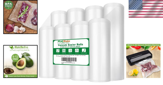 Economical 8 Pack Vacuum Sealer Bags - Puncture Resistant for Food Preservation